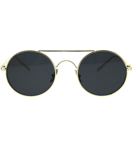 Round Round Circle Lens Flat Top Bridge Metal Rim Hippie Sunglasses - Gold Black - CO18EW35Y95 $26.21