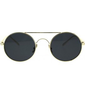 Round Round Circle Lens Flat Top Bridge Metal Rim Hippie Sunglasses - Gold Black - CO18EW35Y95 $26.21