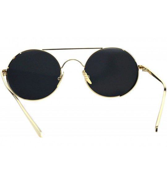 Round Round Circle Lens Flat Top Bridge Metal Rim Hippie Sunglasses - Gold Black - CO18EW35Y95 $26.21