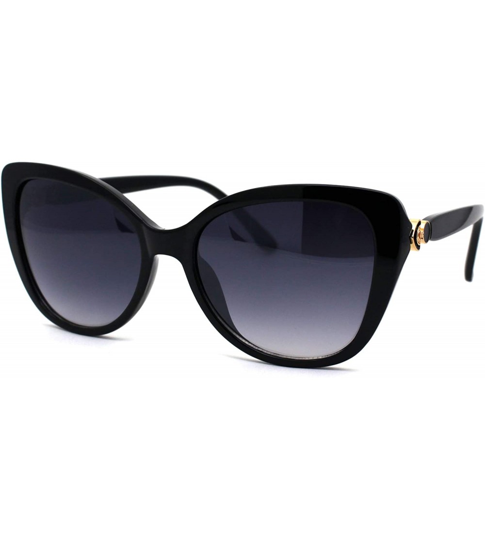 Oversized Womens Plastic Oversize Cat Eye Jewel Hinge Sunglasses - Black Gold Smoke - CQ196TZRW22 $22.92