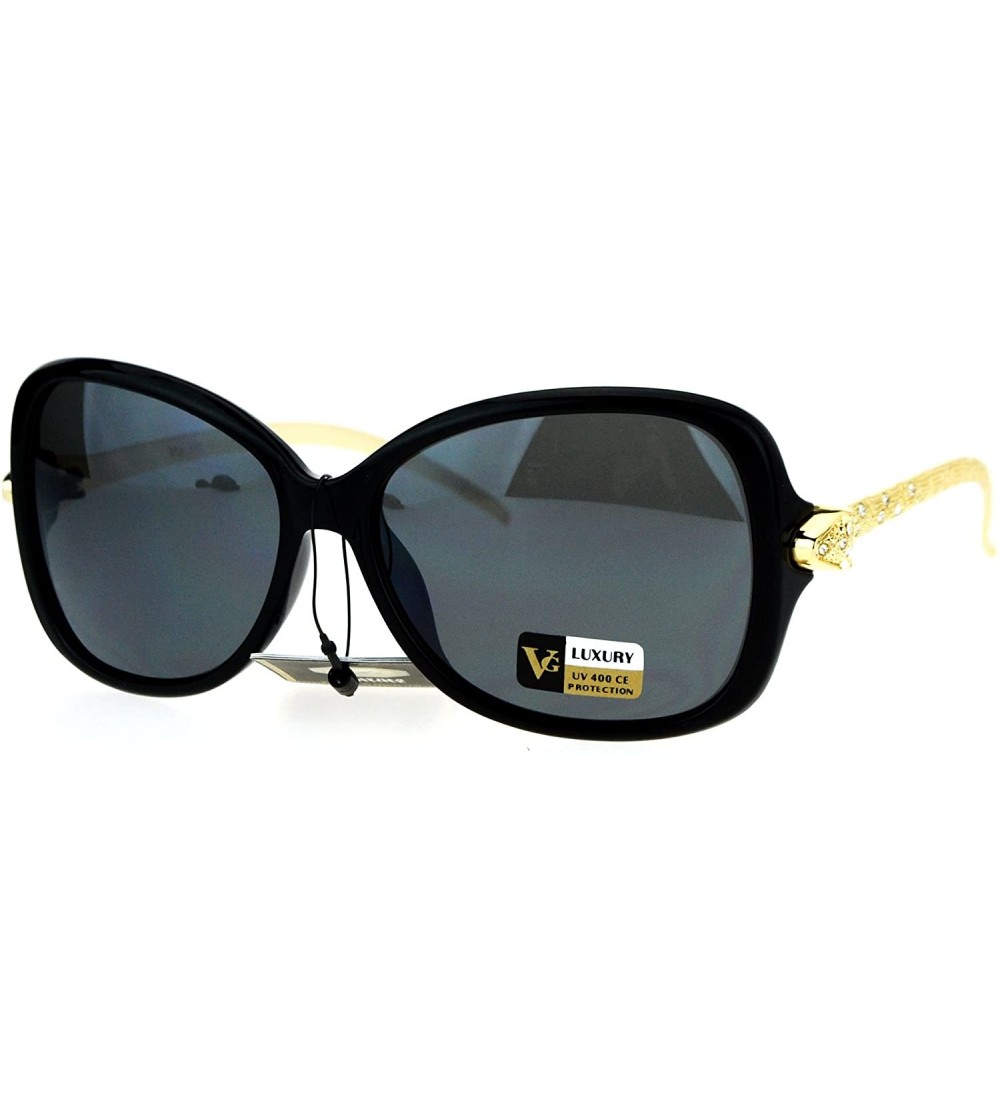 Square Womens Luxury Fashion Sunglasses Gold Snake Rhinestone Temple UV 400 - Black (Black) - C7182WXRU5C $24.54