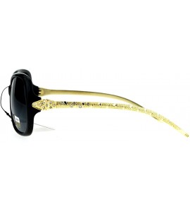 Square Womens Luxury Fashion Sunglasses Gold Snake Rhinestone Temple UV 400 - Black (Black) - C7182WXRU5C $24.54