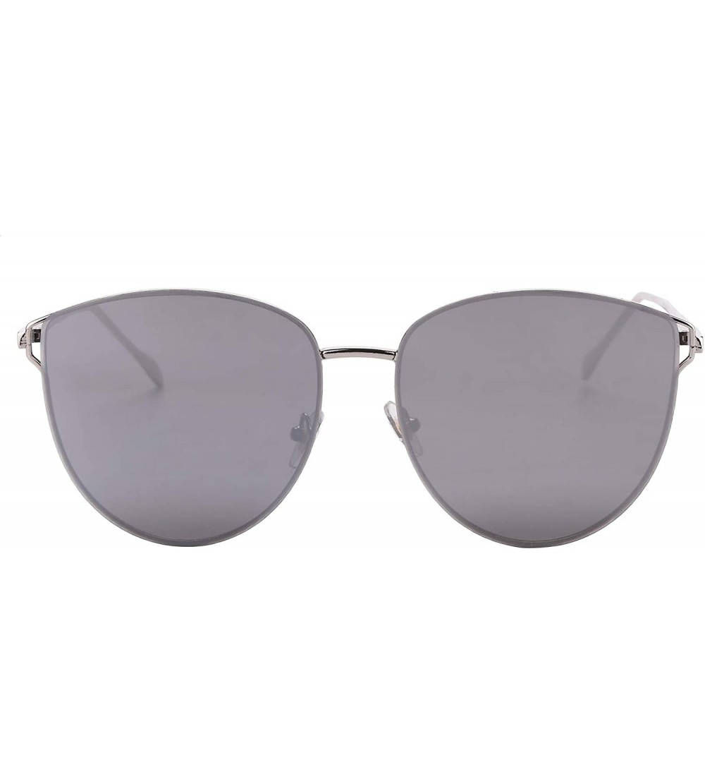 Cat Eye Oversized Sunglasses for Women - Mirrored Cat Eye Sunglasses with Rimless Design U225 - Silver - CU18079TRGI $27.62