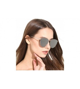 Cat Eye Oversized Sunglasses for Women - Mirrored Cat Eye Sunglasses with Rimless Design U225 - Silver - CU18079TRGI $27.62