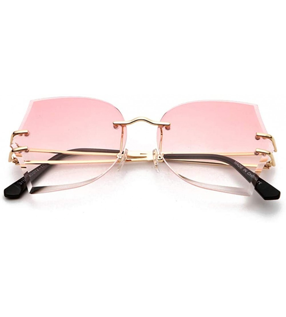 Square Square Rimless Sunglasses Women Luxury Crystal Gradient Lens Clear Sun Glasses Ladies Vintage Oversized Eyewear - C018...