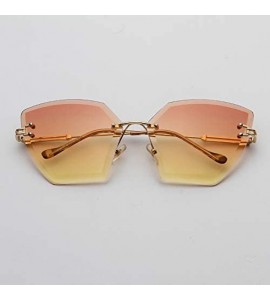 Square Square Rimless Sunglasses Women Luxury Crystal Gradient Lens Clear Sun Glasses Ladies Vintage Oversized Eyewear - C018...