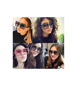 Square Oversized Sunglasses For Women Square Sunglasses With Rhinestone - Red Mirrored Lens - C5189O8K9MW $18.55