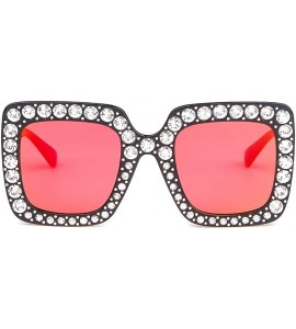 Square Oversized Sunglasses For Women Square Sunglasses With Rhinestone - Red Mirrored Lens - C5189O8K9MW $18.55