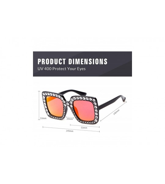 Square Oversized Sunglasses For Women Square Sunglasses With Rhinestone - Red Mirrored Lens - C5189O8K9MW $18.55