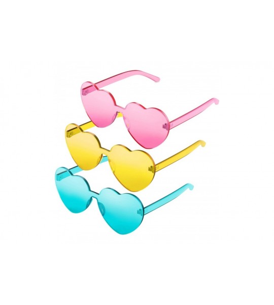 Wrap 3 Pieces Heart Shape Sunglasses Rimless Sunglasses for Valentine Mardi Gras Summer Party - Pink- Yellow- Blue - C418TE6U...