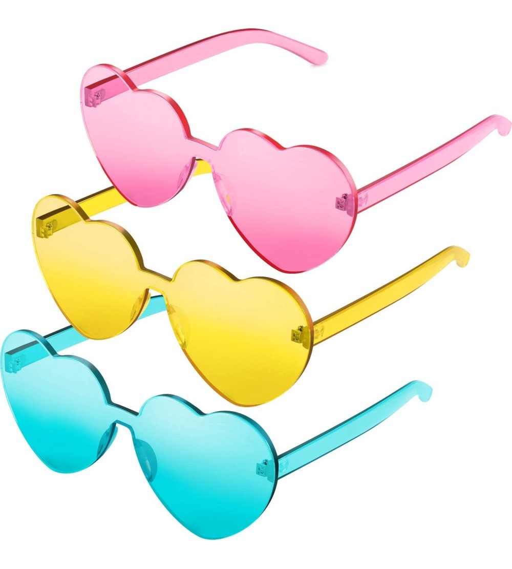 Wrap 3 Pieces Heart Shape Sunglasses Rimless Sunglasses for Valentine Mardi Gras Summer Party - Pink- Yellow- Blue - C418TE6U...