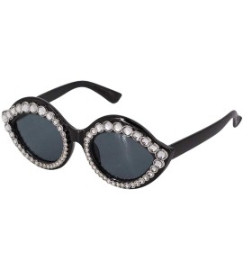 Square Lip Shape Frame Sparkling Crystal Sunglasses UV Protection Rhinestone Sunglasses - Black Frame Silver Crystal - CB18ZY...