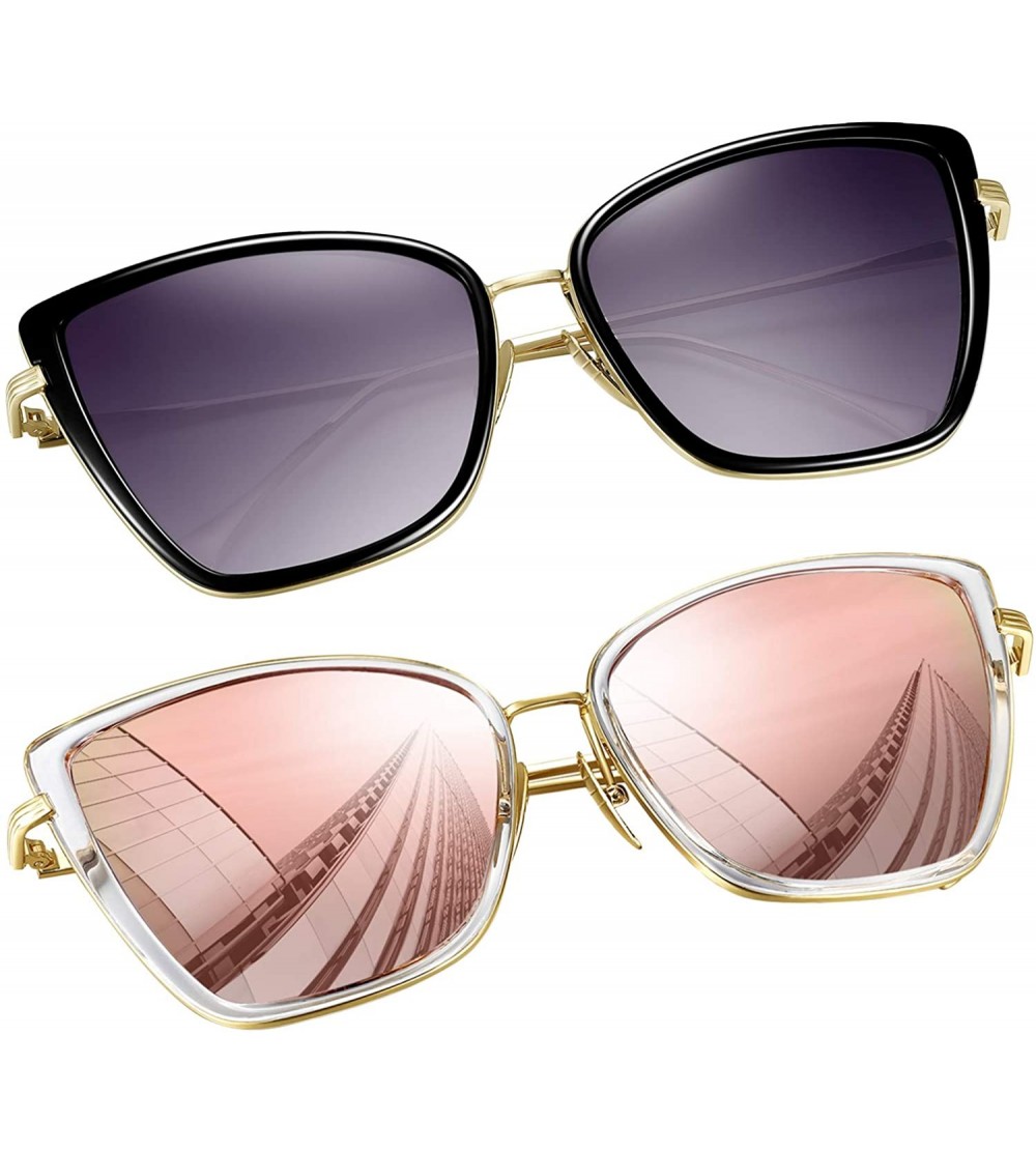 Oversized Oversized Cateye Sunglasses for Women - Fashion Metal Frame Cat Eye Womens Sunglasses - 2 Pack (Black+pink) - CG18W...