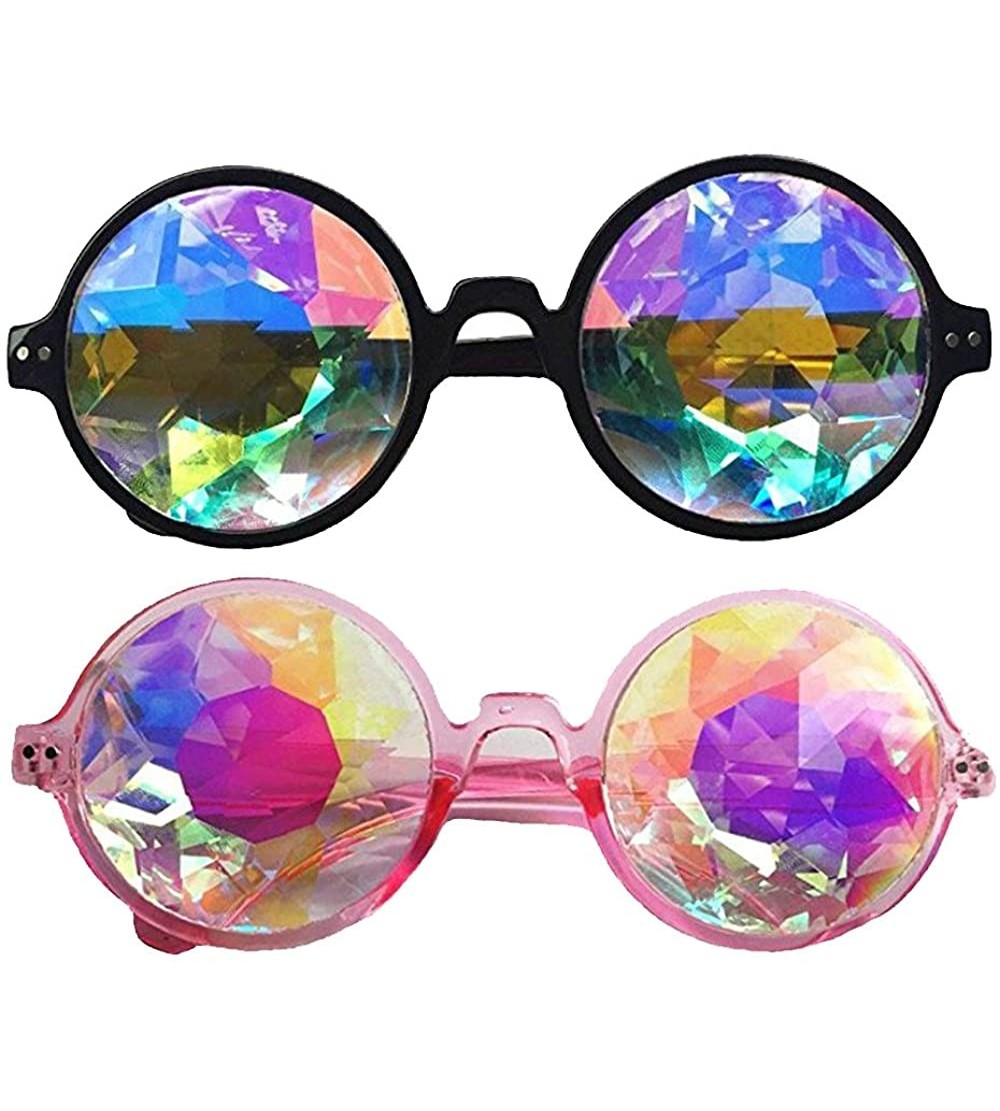 Goggle Festivals Kaleidoscope Glasses for Raves - Goggles Rainbow Prism Diffraction Crystal Lenses - Black+pink - CM186L6D390...