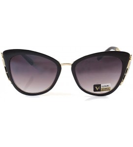 Oversized Side Rhinestone Pearl Metal Iced-Out Jewel Temple Cat-Eye Sunglasses A229 - Black Black - CX18HYZ3CUL $25.35