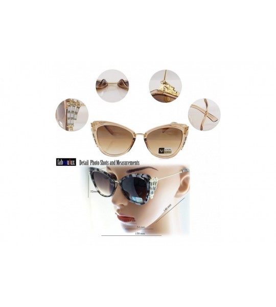 Oversized Side Rhinestone Pearl Metal Iced-Out Jewel Temple Cat-Eye Sunglasses A229 - Black Black - CX18HYZ3CUL $25.35