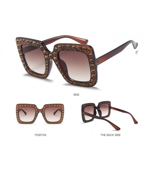 Square Square Rhinestone Sunglasses Women Brand Oversized Crystal Sun Glasses Lens Shades - 1 - CS18ECU5MU3 $29.31