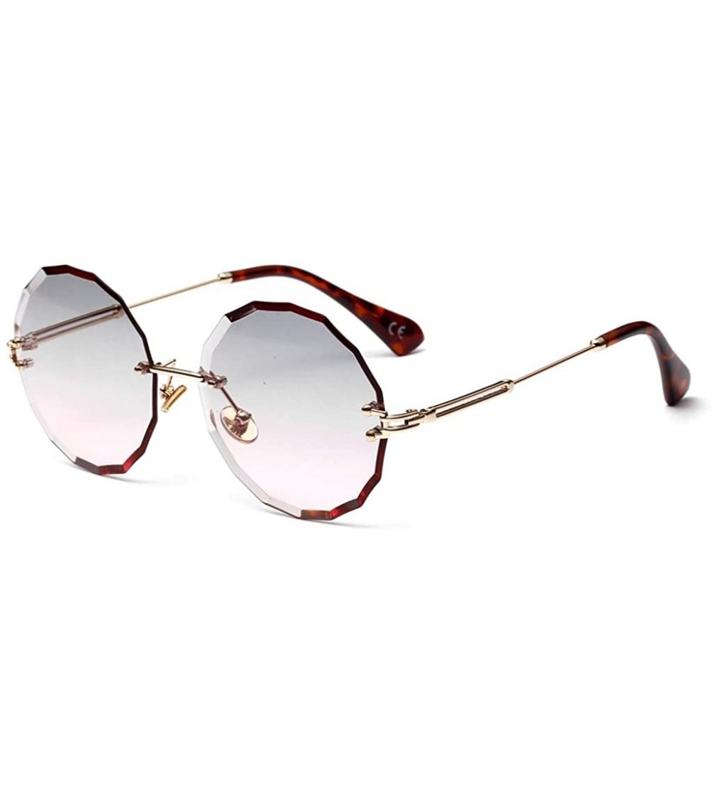 Rimless Round Sunglasses for Women Clear Lens Sun Glasses Retro Female Gift Items UV400 - Grey Pink - CT18SM6847K $19.65