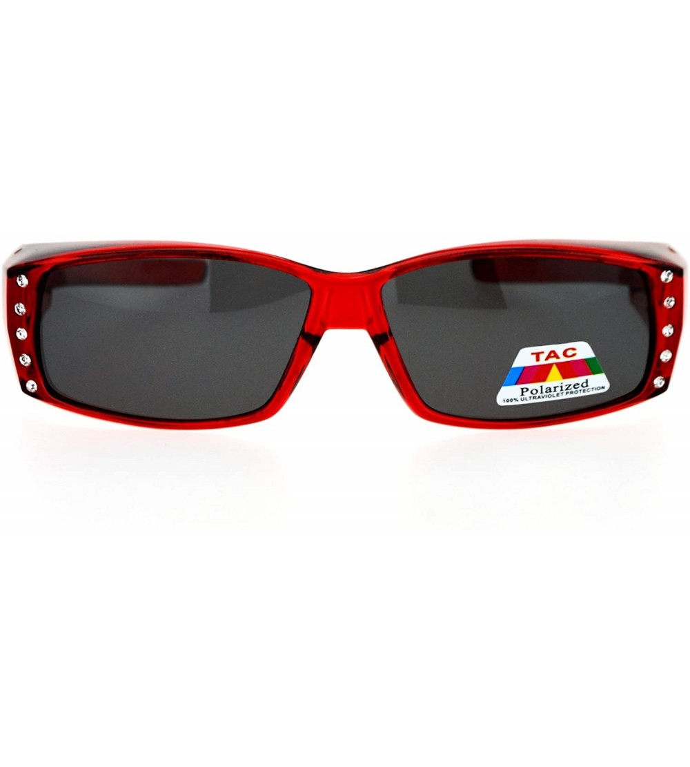Oval Womens Rhinestone Jewel Polarized Lens 60mm Fit Over Rectangular Sunglasses - Red Black - CY187K3KAC6 $18.94