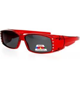 Oval Womens Rhinestone Jewel Polarized Lens 60mm Fit Over Rectangular Sunglasses - Red Black - CY187K3KAC6 $18.94