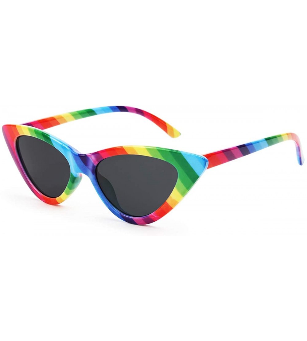 Aviator Retro Vintage Narrow Cat Eye Sunglasses for Women Clout Goggles Plastic Frame - A-rainbow - CA18U5N9EOG $19.14
