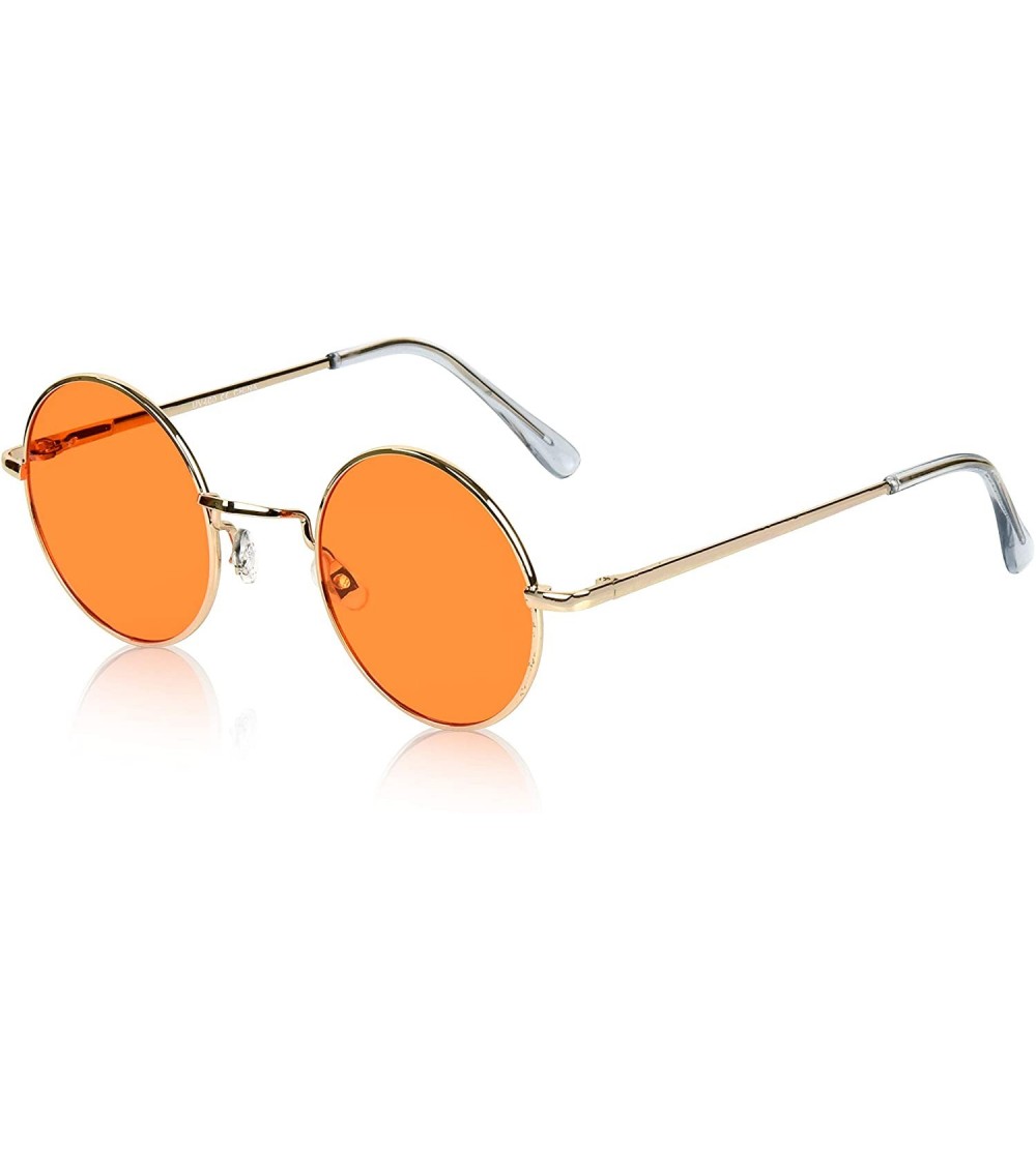 Round Retro Round Sunglasses Small Colored Lens Hippie John Lennon Glasses - 1 Orange - CY18W8CQ3CZ $21.92