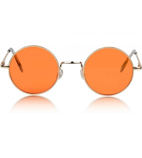 Round Retro Round Sunglasses Small Colored Lens Hippie John Lennon Glasses - 1 Orange - CY18W8CQ3CZ $21.92