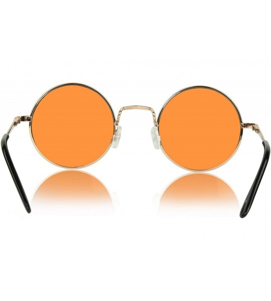 Round Retro Round Sunglasses Small Colored Lens Hippie John Lennon Glasses - 1 Orange - CY18W8CQ3CZ $21.92