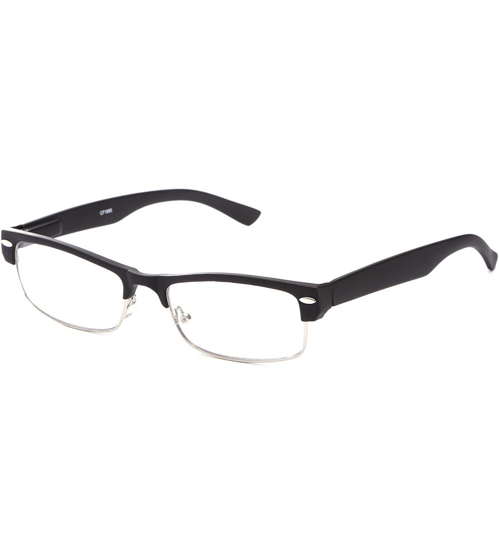 Square Unisex Clear Lens Sleek Half Frame Slim Temple Fashion Glasses - 1895 Rubber Black - CV11T162NY7 $17.98