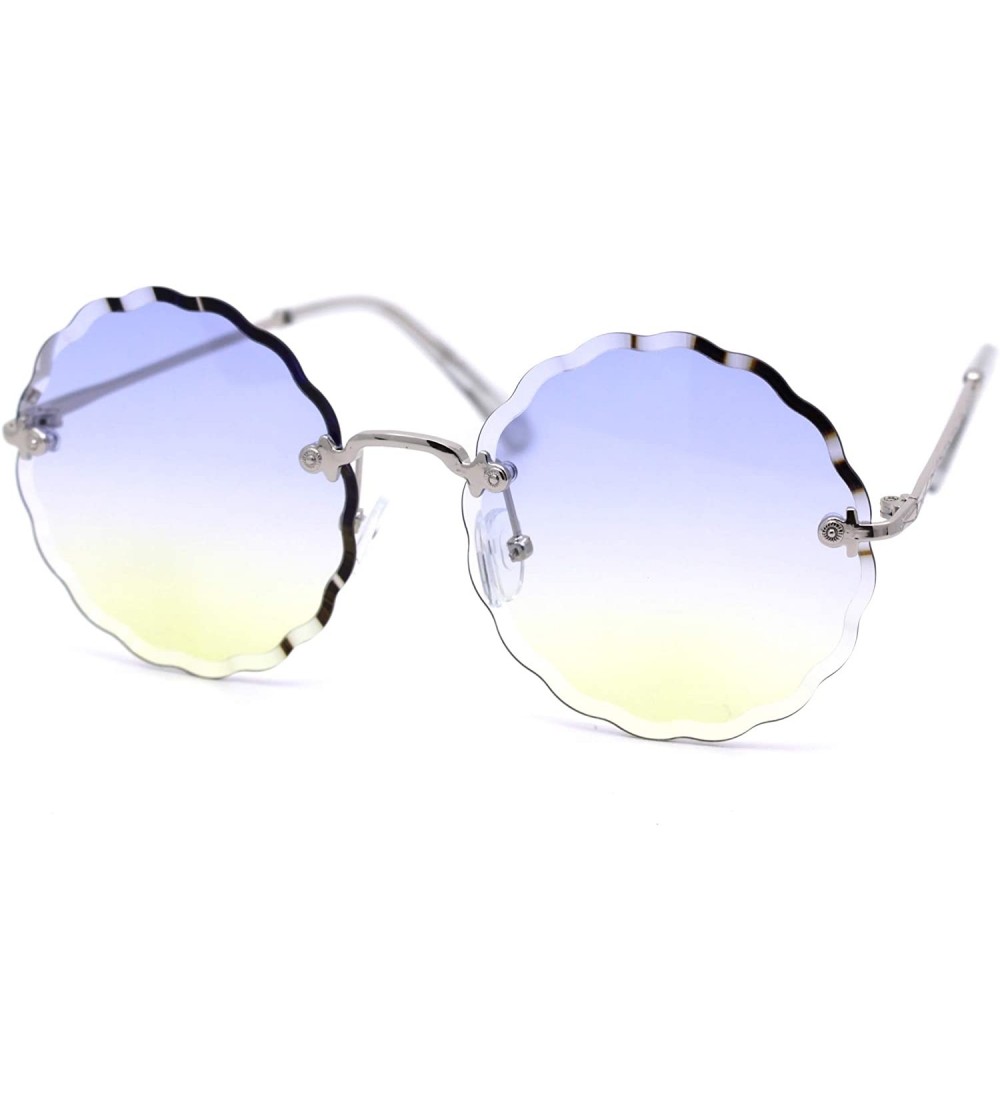 Rimless Womens Daisy Bevel Cut Round Hippie Circle Lens Rimless Sunglasses - Silver Blue Yellow - C518XHY45O9 $24.01