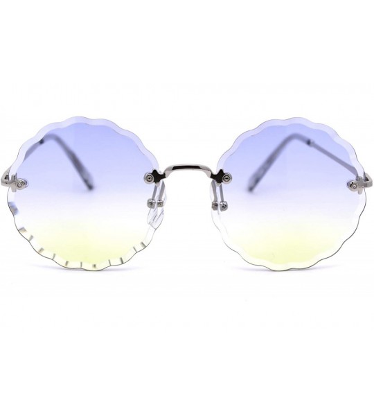 Rimless Womens Daisy Bevel Cut Round Hippie Circle Lens Rimless Sunglasses - Silver Blue Yellow - C518XHY45O9 $24.01