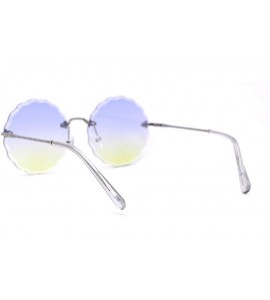 Rimless Womens Daisy Bevel Cut Round Hippie Circle Lens Rimless Sunglasses - Silver Blue Yellow - C518XHY45O9 $24.01