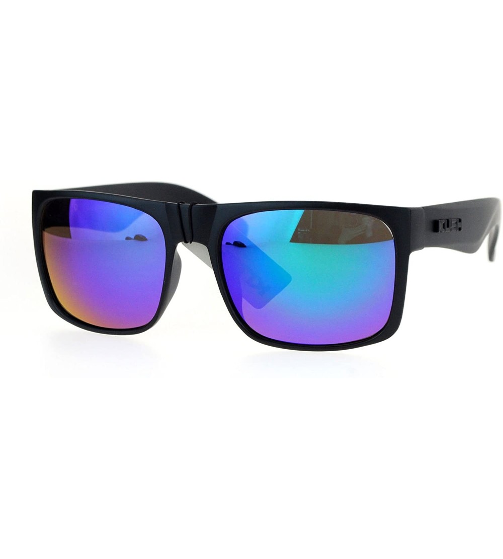 Rectangular Kush Mirror Lens Rectangular Horn Rim Sport Mens Sunglasses - Matte Black Teal - CR12O0YCXYC $18.56