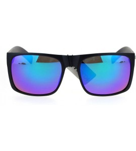 Rectangular Kush Mirror Lens Rectangular Horn Rim Sport Mens Sunglasses - Matte Black Teal - CR12O0YCXYC $18.56