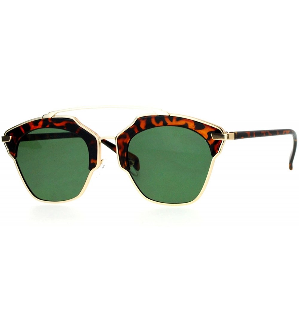 Wayfarer Metal Outline Double Bridge Retro Vintage Half Rim Sunglasses - Gold Tortoise Green - CC12G7GVPOR $24.03