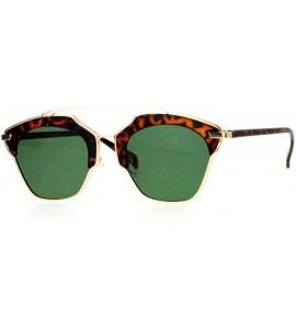 Wayfarer Metal Outline Double Bridge Retro Vintage Half Rim Sunglasses - Gold Tortoise Green - CC12G7GVPOR $24.03