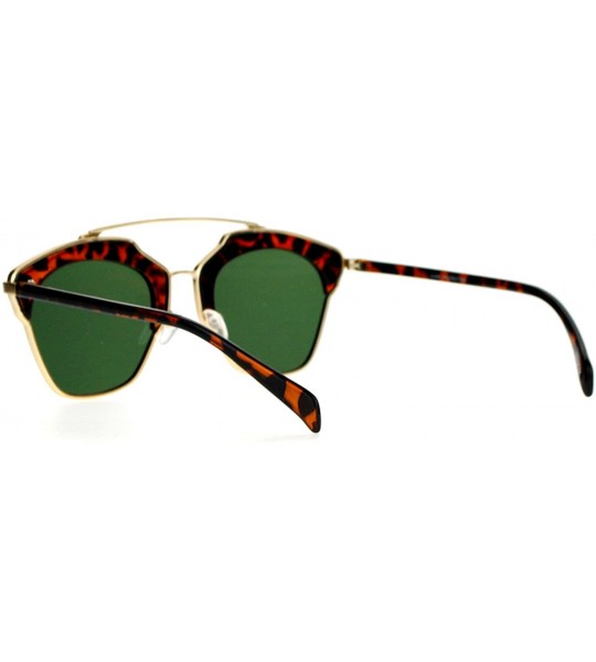 Wayfarer Metal Outline Double Bridge Retro Vintage Half Rim Sunglasses - Gold Tortoise Green - CC12G7GVPOR $24.03