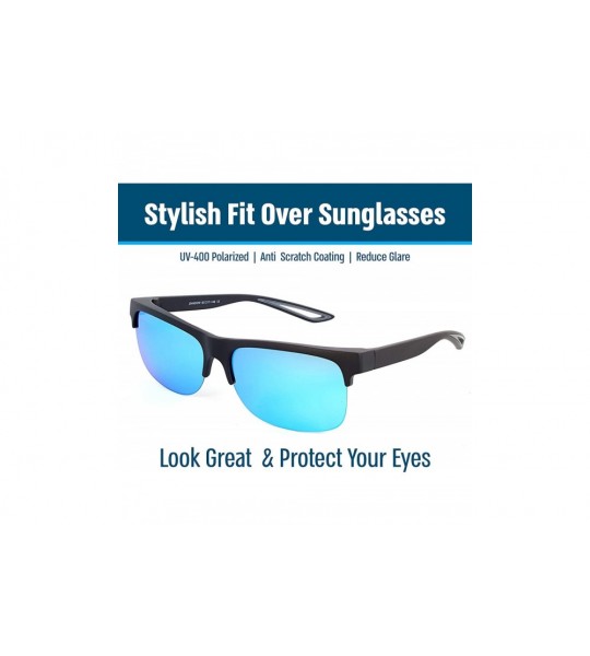 Wrap Fit Over Polarized Sunglasses Driving Clip on Sunglasses to Wear Over Prescription Glasses - Black-grey-blue - C518SMUOO...