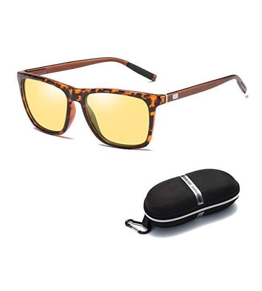 Square Unisex's Photochromic HD Night Vision Polarized Lens Sunglasses for Driving - Leopard Frame - C918NL7I7KX $34.31