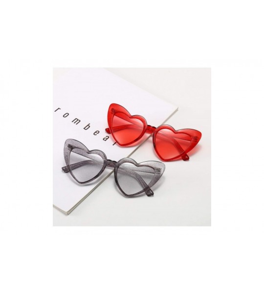 Goggle Heart Shaped Sunglasses For Women Vintage Clout Goggle Cat Eye Glitter stylish Love Glasses - CJ1976NUSEX $17.69