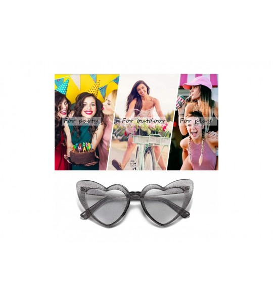 Goggle Heart Shaped Sunglasses For Women Vintage Clout Goggle Cat Eye Glitter stylish Love Glasses - CJ1976NUSEX $17.69