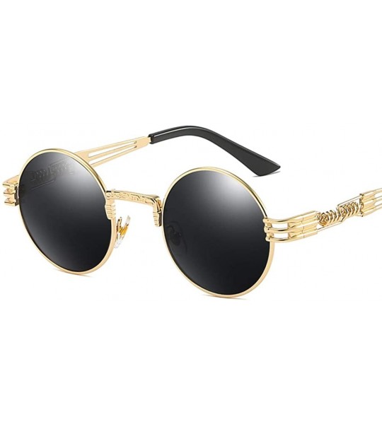 Round Polarized round sunglasses women steampunk metal sun glasses men traveling - Gold With Black - C818KDM85WO $18.89