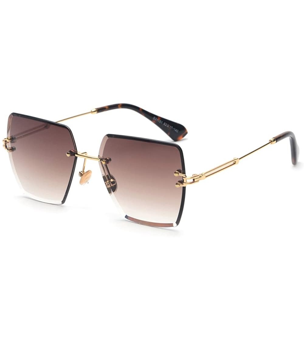 Rimless Square Sunglasses Rimless Sun Glasses Women Gradient Metal Frame - Brown - CV18DNKRERU $20.13