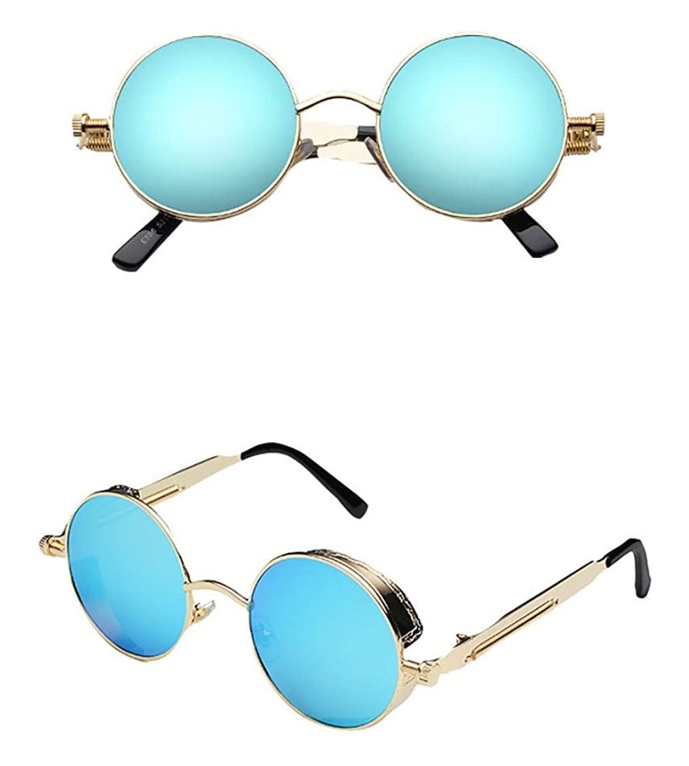 Wrap Men's and women's universal classic steampunk sunglasses sunglasses - Cyan/2 - C318T4XH4E7 $21.06