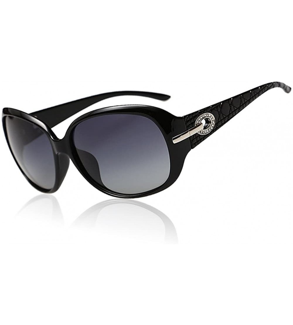Oversized Women's Shades Classic Oversized Polarized Sunglasses 100% UV Protection 6214 - Black Frame Gray Lens - CZ18WOSSI78...