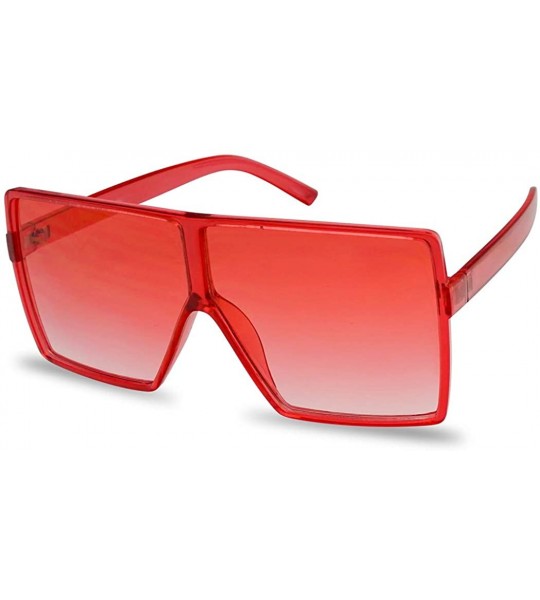 Shield Big XL Large Oversized Super Flat Top Square Two Tone Color Fashion Sunglasses - Red Frame - Red - CW18EWOHTG5 $23.36
