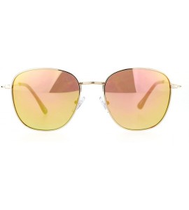 Rectangular Retro Vintage Style Flat Lens Mirrored Mirror Lens Metal Rectangular Sunglasses - Gold Peach - CY12FV98SFP $22.29