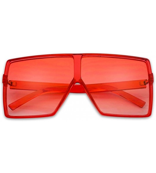 Shield Big XL Large Oversized Super Flat Top Square Two Tone Color Fashion Sunglasses - Red Frame - Red - CW18EWOHTG5 $23.36