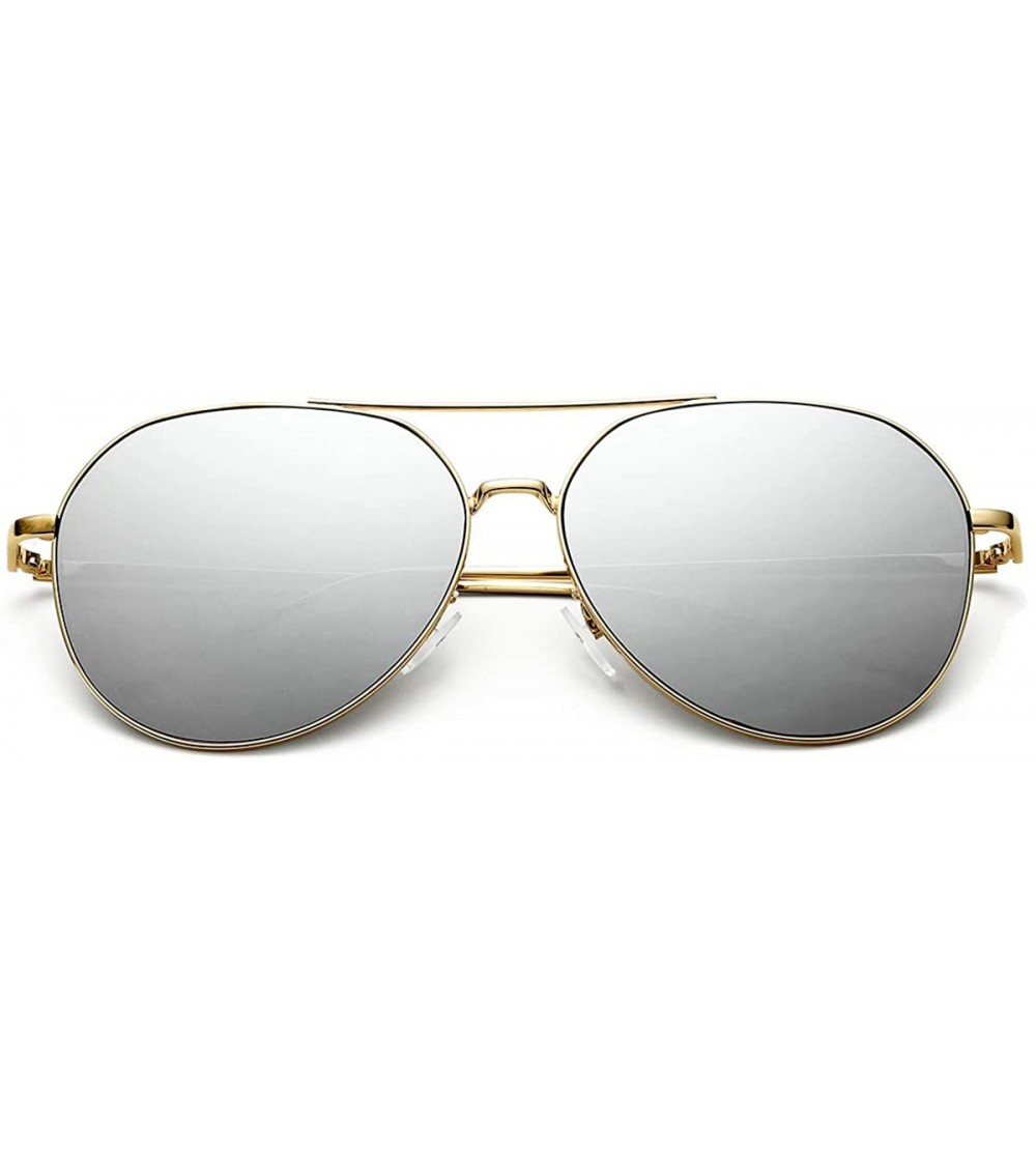 Oversized Aviator Mirrored Flat Lens Sunglasses Metal Frame for Men and Women UV400- 62mm - Gold/Silver Mirror - C718Q49IY9A ...