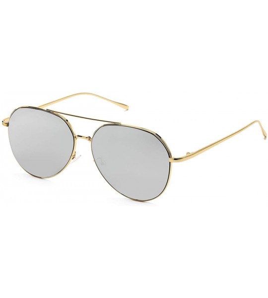 Oversized Aviator Mirrored Flat Lens Sunglasses Metal Frame for Men and Women UV400- 62mm - Gold/Silver Mirror - C718Q49IY9A ...